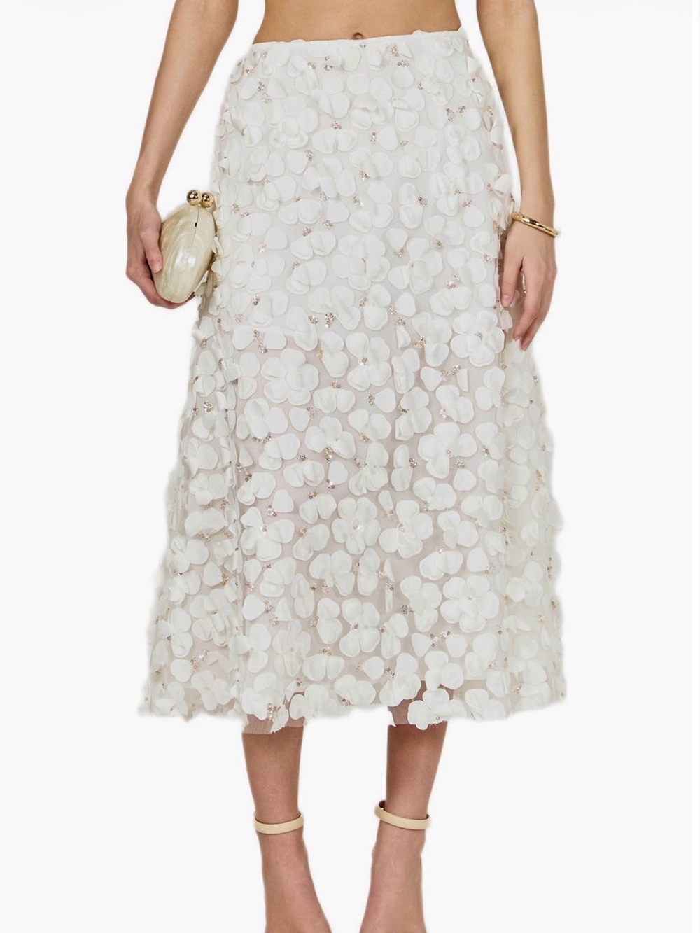 Endless Rose 3D Floral Maxi Skirt Off White L NWT $214